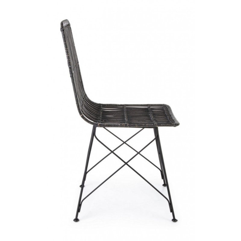 Chaise de style contemporain en acier et kubu Noir LUCILA 45x55x h85 cm