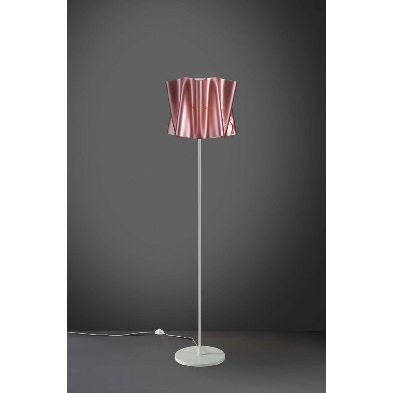 Lampadaire FOLIO pied et tige métal, abat-jour rose, diamètre 40x h164 cm