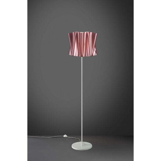 Lampadaire FOLIO pied et tige métal, abat-jour rose, diamètre 40x h164 cm