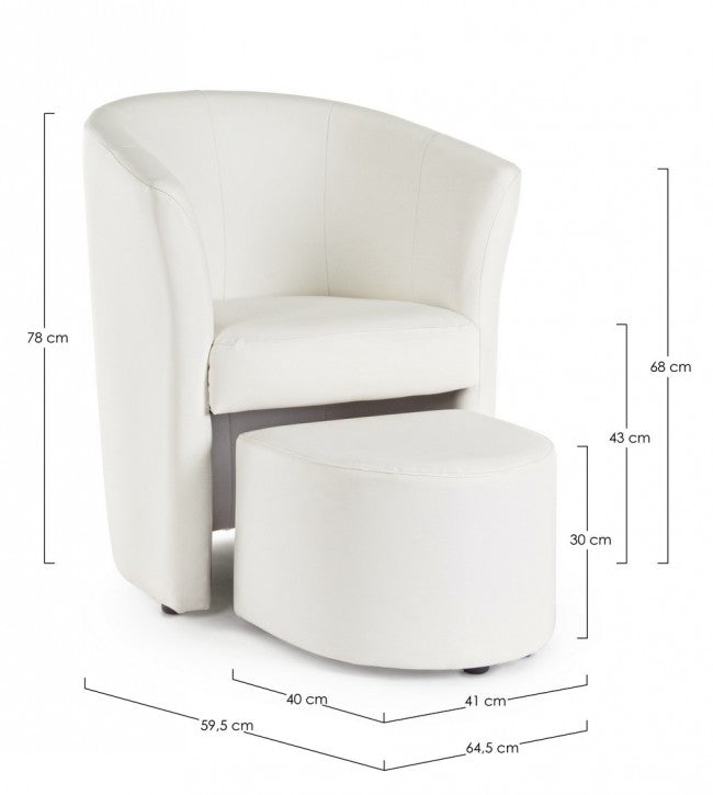 Fauteuil simili cuir avec pouf amovible Blanc RITA 64,5x 59,5x h78 cm
