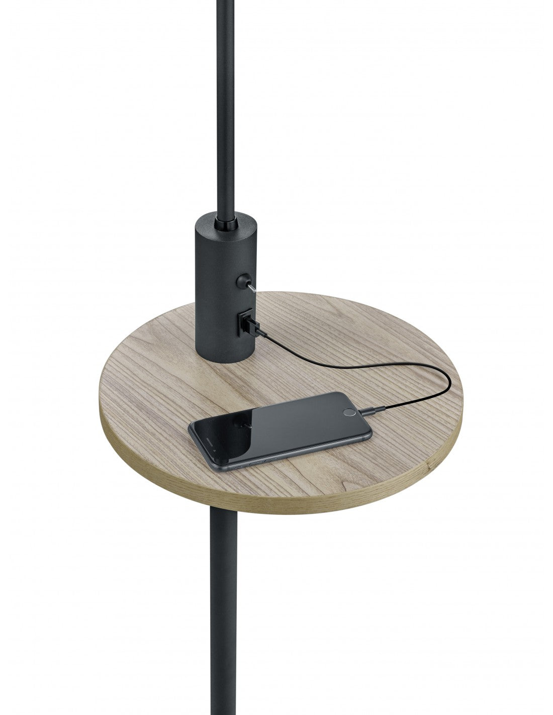Lampadaire moderne noir Claas avec étagère et port USB Trio Lighting