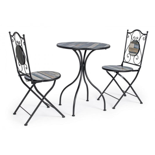 Ensemble de jardin table et 2 chaises avec décorations en céramique Huston