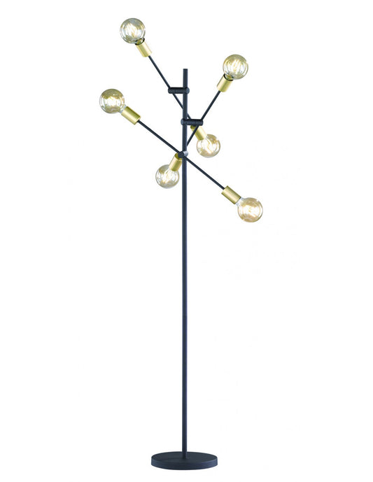 Lampadaire Minimal 6 Lumières Orientables Croix Noir et Or Trio Lighting