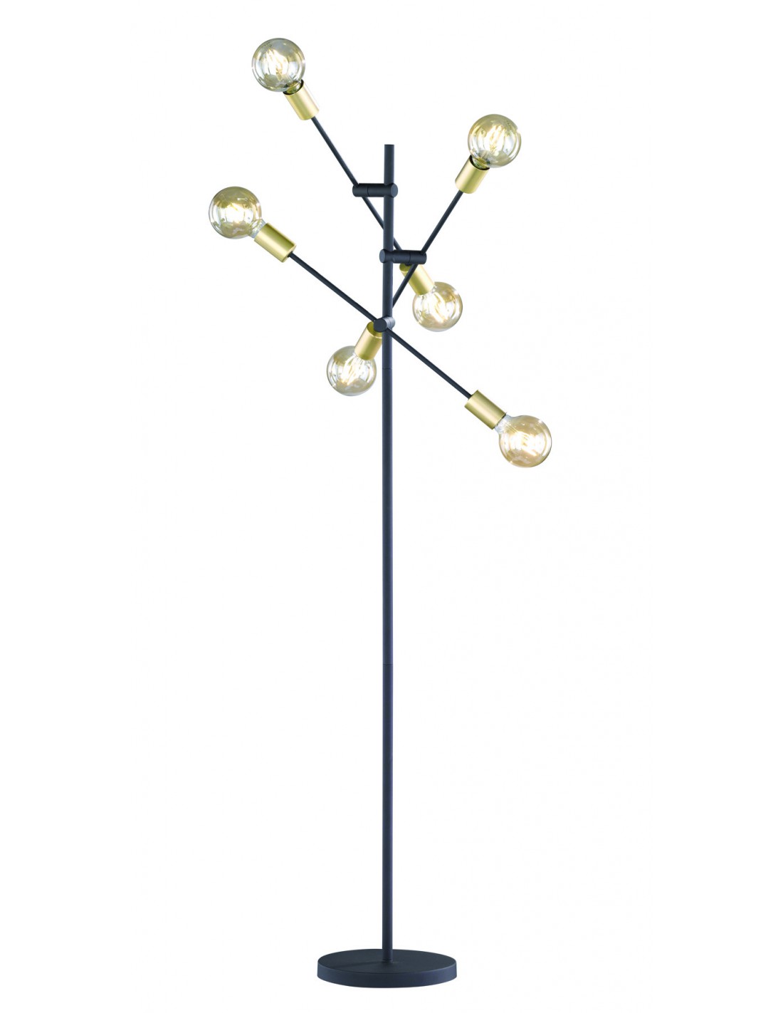 Lampadaire Minimal 6 Lumières Orientables Croix Noir et Or Trio Lighting