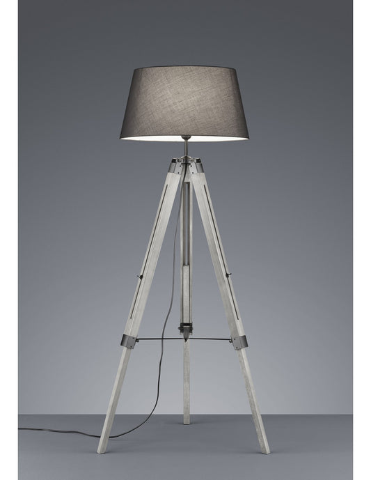 Lampadaire moderne trépied en bois trépied en tissu gris H143 cm Trio Lighting