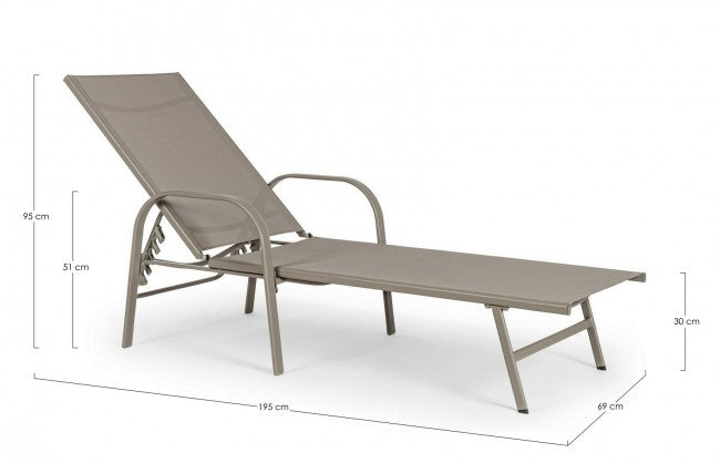 Transat Arent en acier et avec accoudoirs gris tourterelle 195 cm