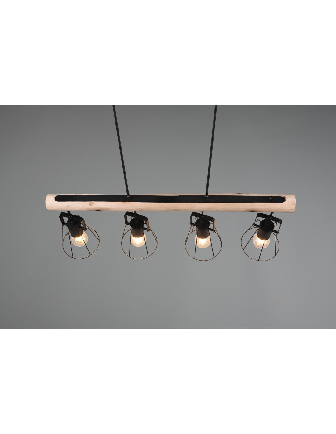 Suspension Barre En Bois 4 Lumières Jaipur Industriel Vintage Noir Et Bois Trio Éclairage