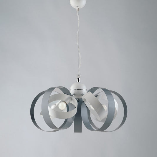 Lustre suspension en fer à cinq lumières Blanc Gris 58x h26 cm