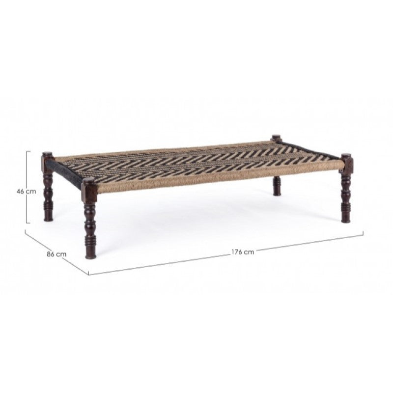 KHAT TAMIL Banquette ethnique en bois noir 176x86x h46 cm