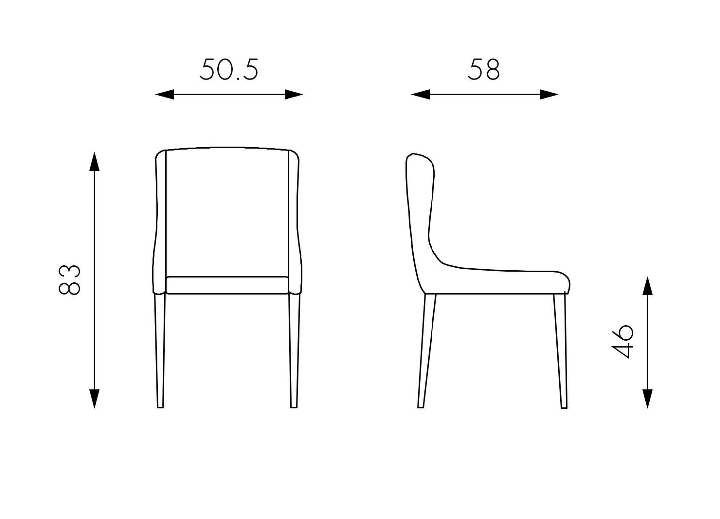 Chaise en tissu jaune 58x50,5x83h cm