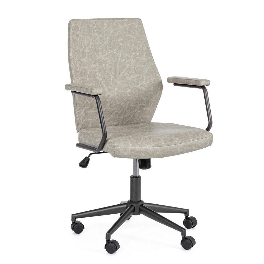 Chaise de bureau basse en simili cuir gris Jamie