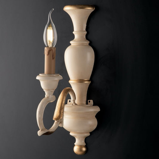 Applique murale en bois One Light Ivoire et Feuille d'Or 21x h40 cm