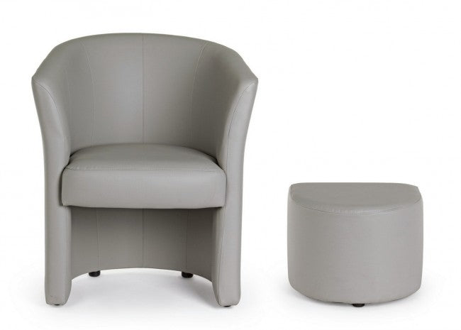 Fauteuil avec pouf gris clair en simili cuir style design