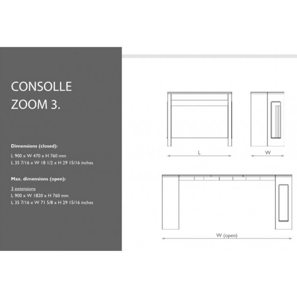 Console extensible Zoom 3 orme 90x47x76 cm.