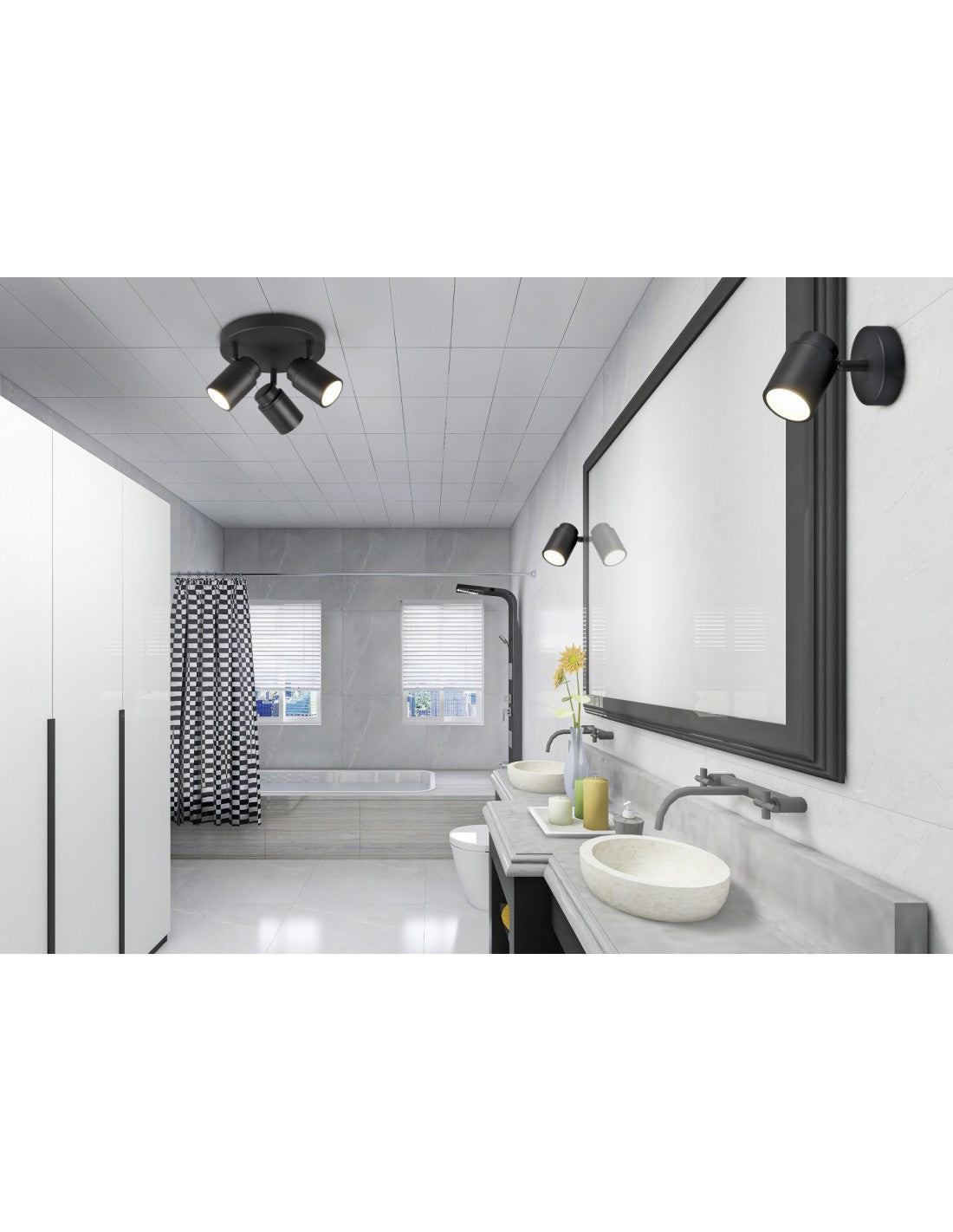 Spot Rond 3 Spots Orientables Métal Noir Angelo Trio Lighting