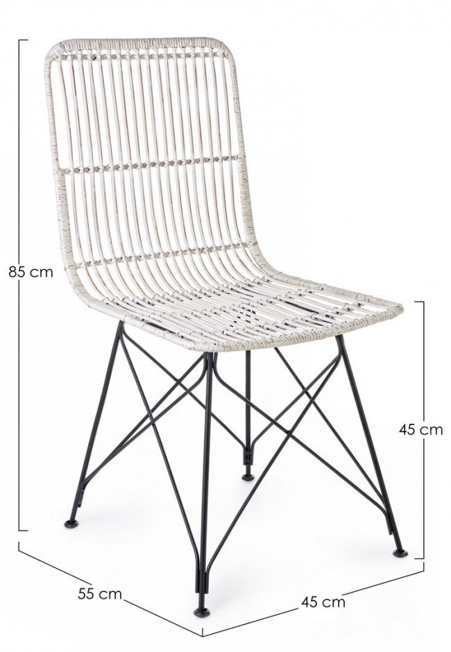 Chaise de style contemporain en acier et kubu blanc LUCILA 45x55x h85 cm