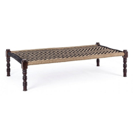 KHAT TAMIL Banquette ethnique en bois noir 176x86x h46 cm