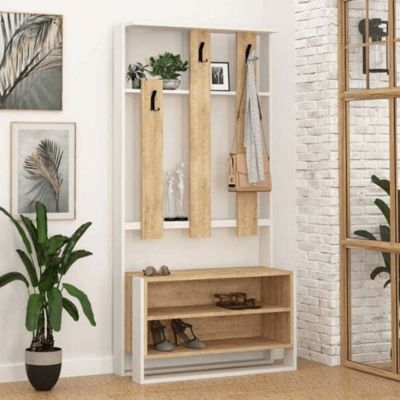Meuble d'entrée Chester en chêne blanc 90x36x180