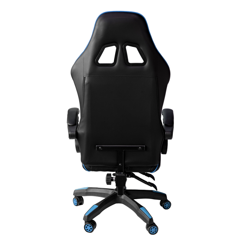 Chaise de bureau gaming inclinable en éco-cuir avec repose-pieds Bleu et Noir 64x53x h123-133 cm
