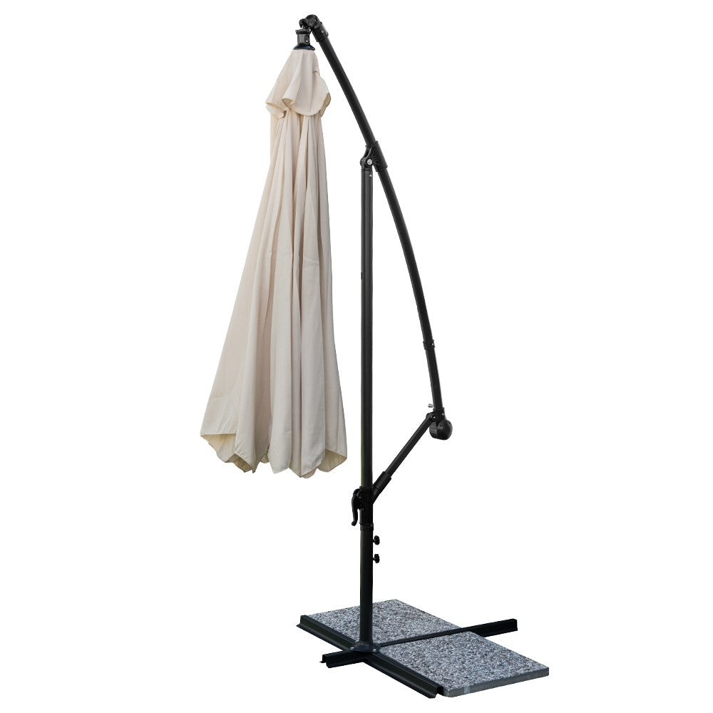 Parasol rond à bras latéraux pour jardin décentré en acier d. 3 m BEIGE avec rabat