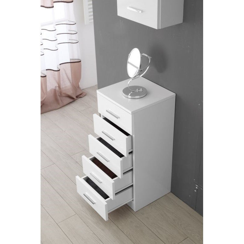 Meuble de salle de bain blanc à cinq tiroirs 35x34x h78,5 cm