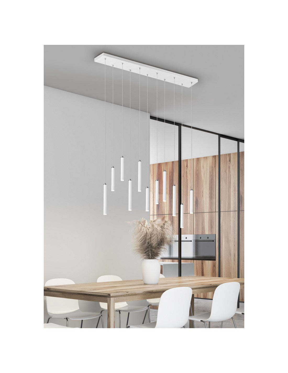 Suspension Tubulaire Moderne 11 Tubes LED Blancs L115 cm Trio Lighting