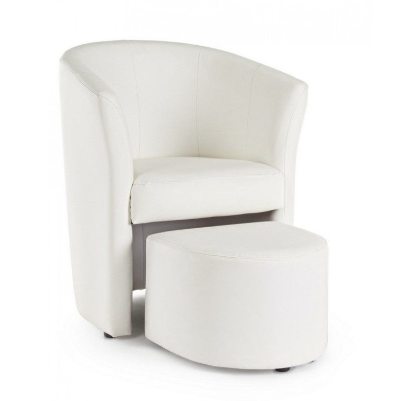 Fauteuil simili cuir avec pouf amovible Blanc RITA 64,5x 59,5x h78 cm