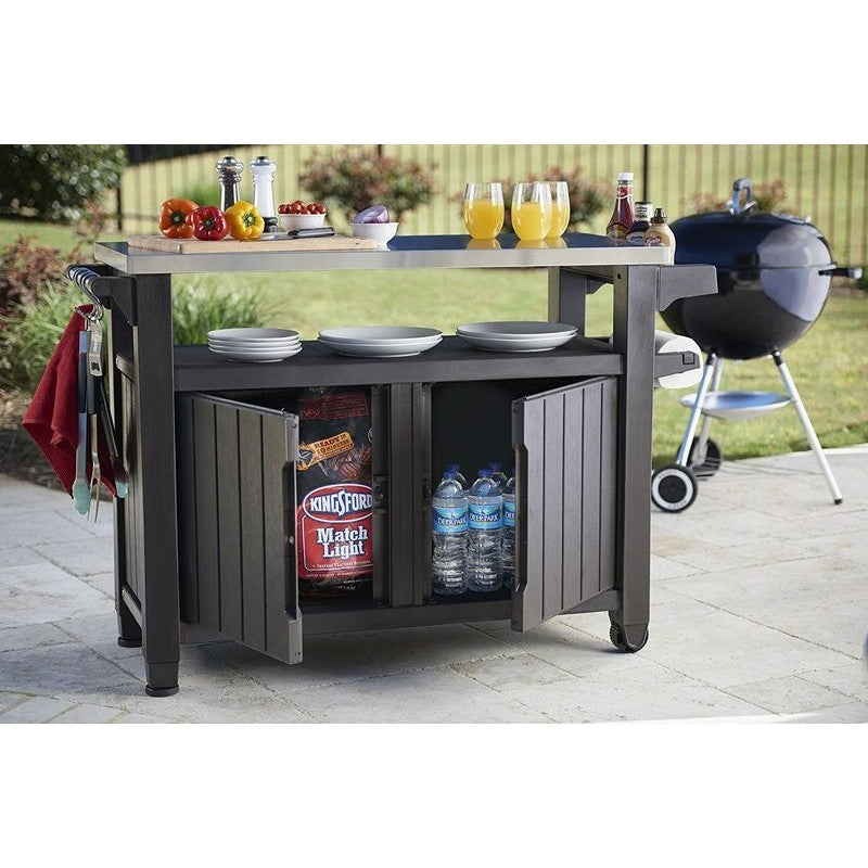 Table en résine pour barbecue 2 portes couleur graphite 123,7x54xh.90h cm