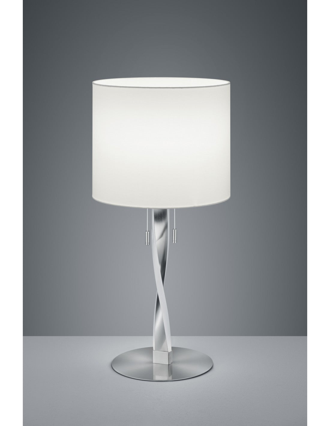Lampe de table Nandor moderne, abat-jour en tissu blanc nickel, cadre d'éclairage Trio LED