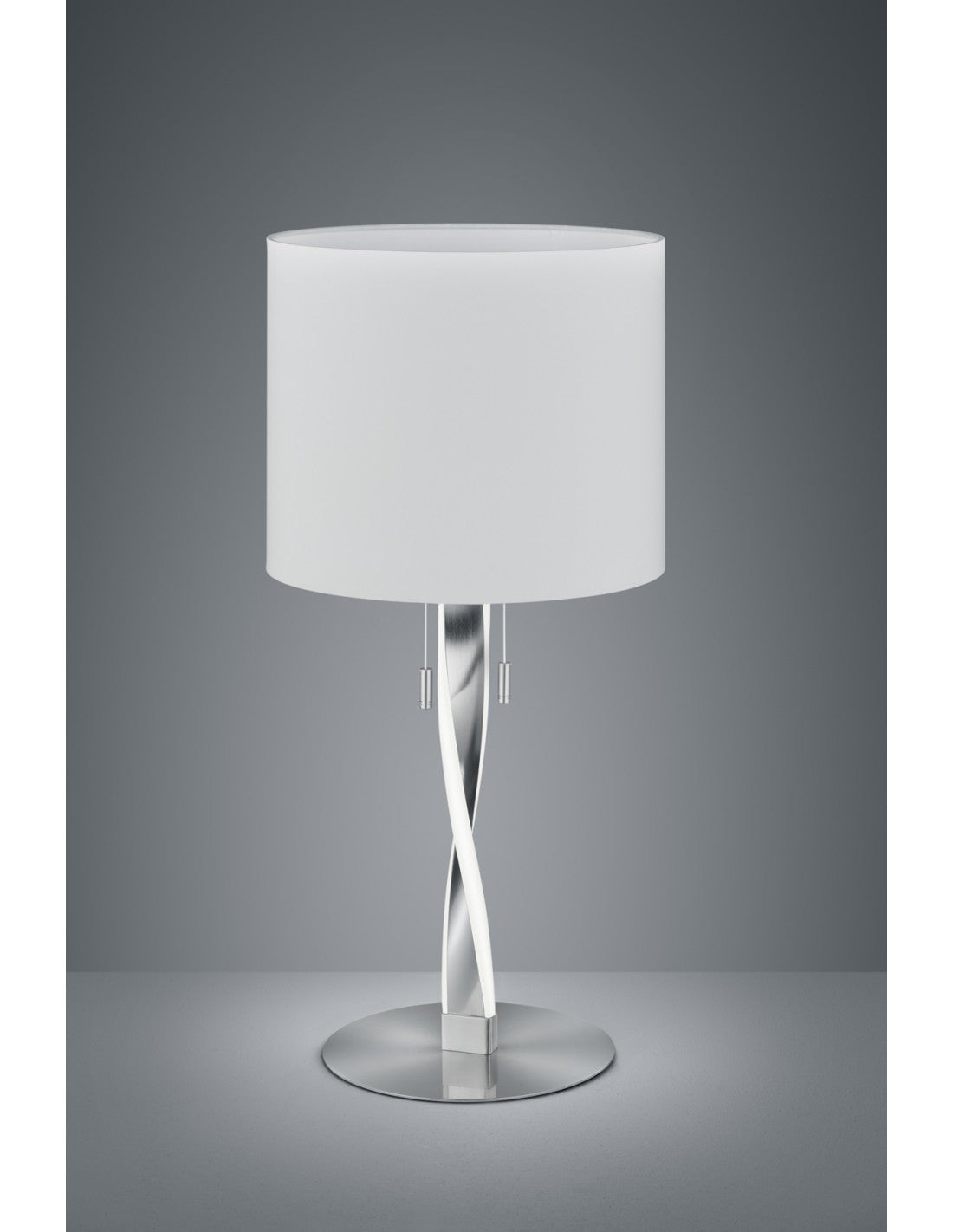 Lampe de table Nandor moderne, abat-jour en tissu blanc nickel, cadre d'éclairage Trio LED