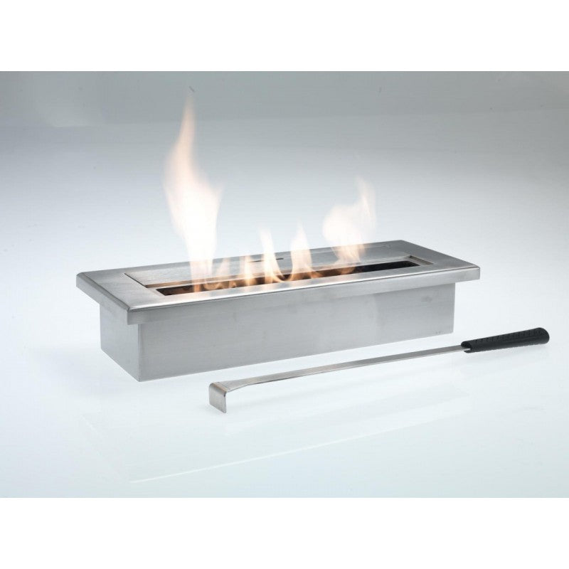 Table bioéthanol gris chromé biocheminée design 40 x 15 xh 8 cm