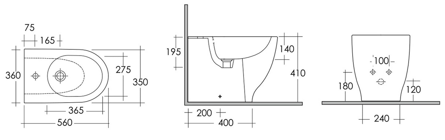 Bidet dos au mur Moon