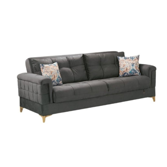 Canapé-lit KEMER trois places avec rangements en bois et tissu Gris Foncé 219x99x h87 cm