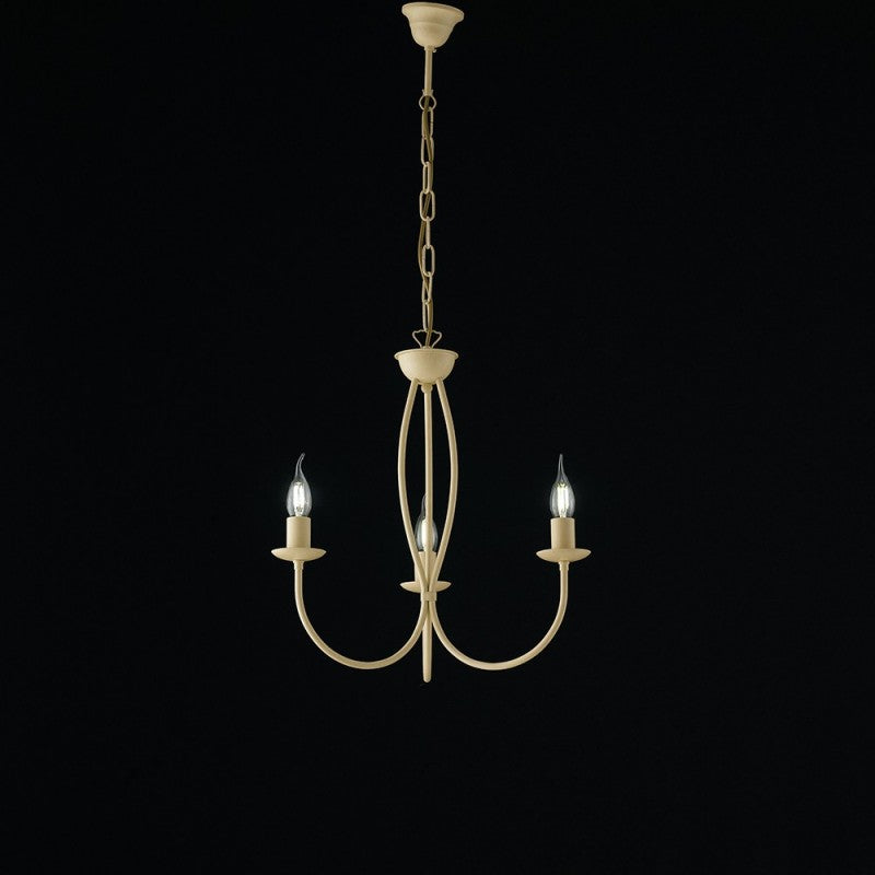Lustre en fer décapé ivoire à trois lumières 45x h50 cm