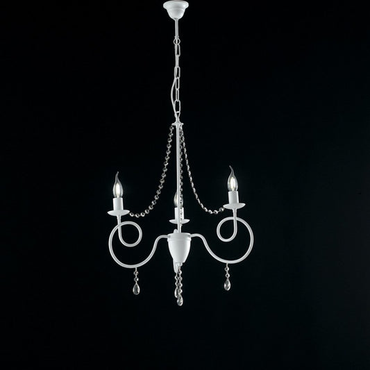 Lustre en fer blanc à trois lumières décoration strass shabby 50x h67 cm