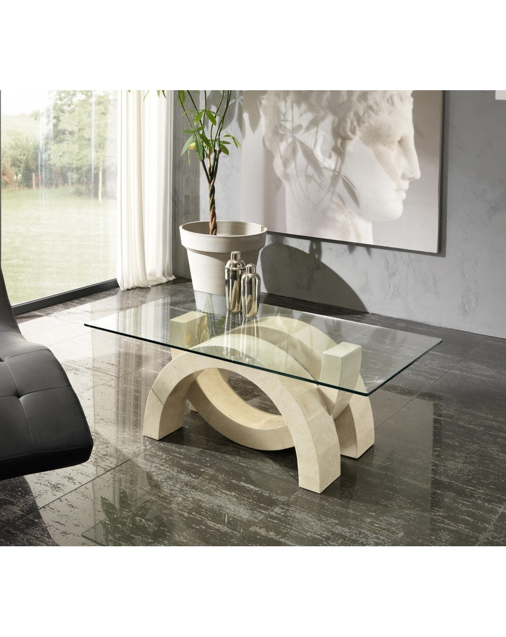 Table basse beige transparent 70 cm x 120 cm H. 41 cm