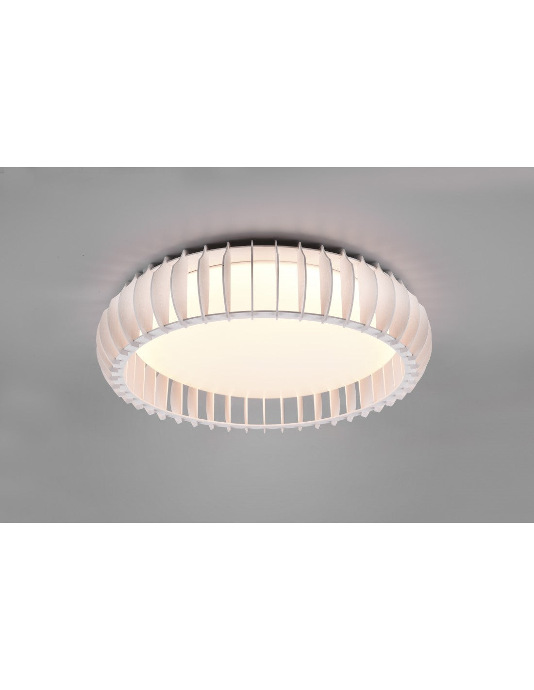 Plafonnier rond en bois blanc LED 38w variateur Monte Trio Lighting