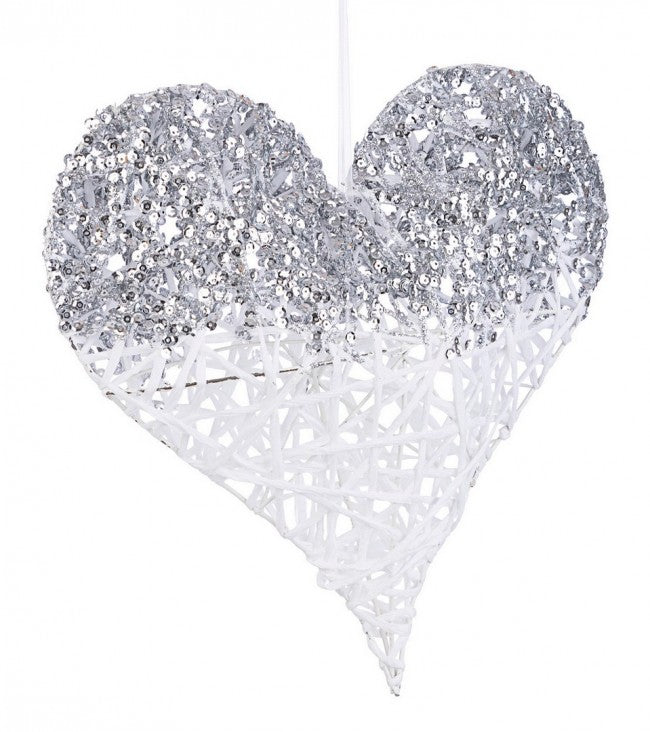 12x pendentif coeur pailleté blanc
