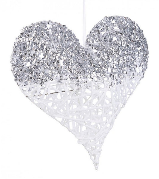12x pendentif coeur pailleté blanc
