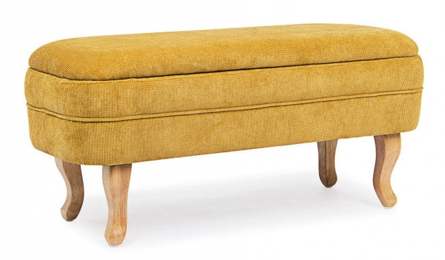 Banc de rangement ouvrant en chenille ocre 102x41x49 cm
