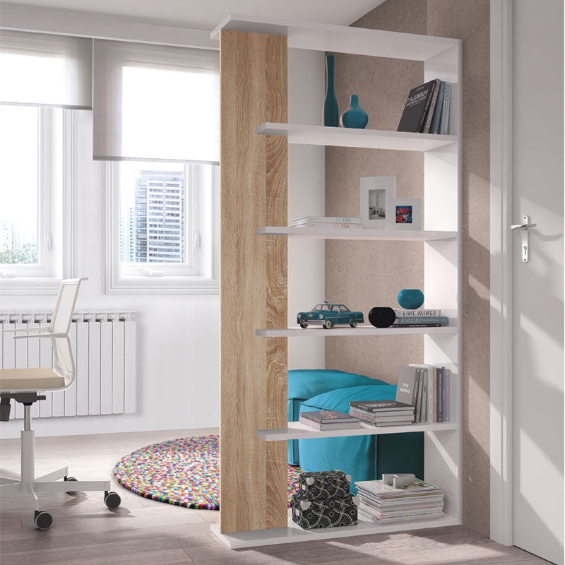 Bibliothèque design ouverte en chêne blanc 90 x 25 x 180 h cm