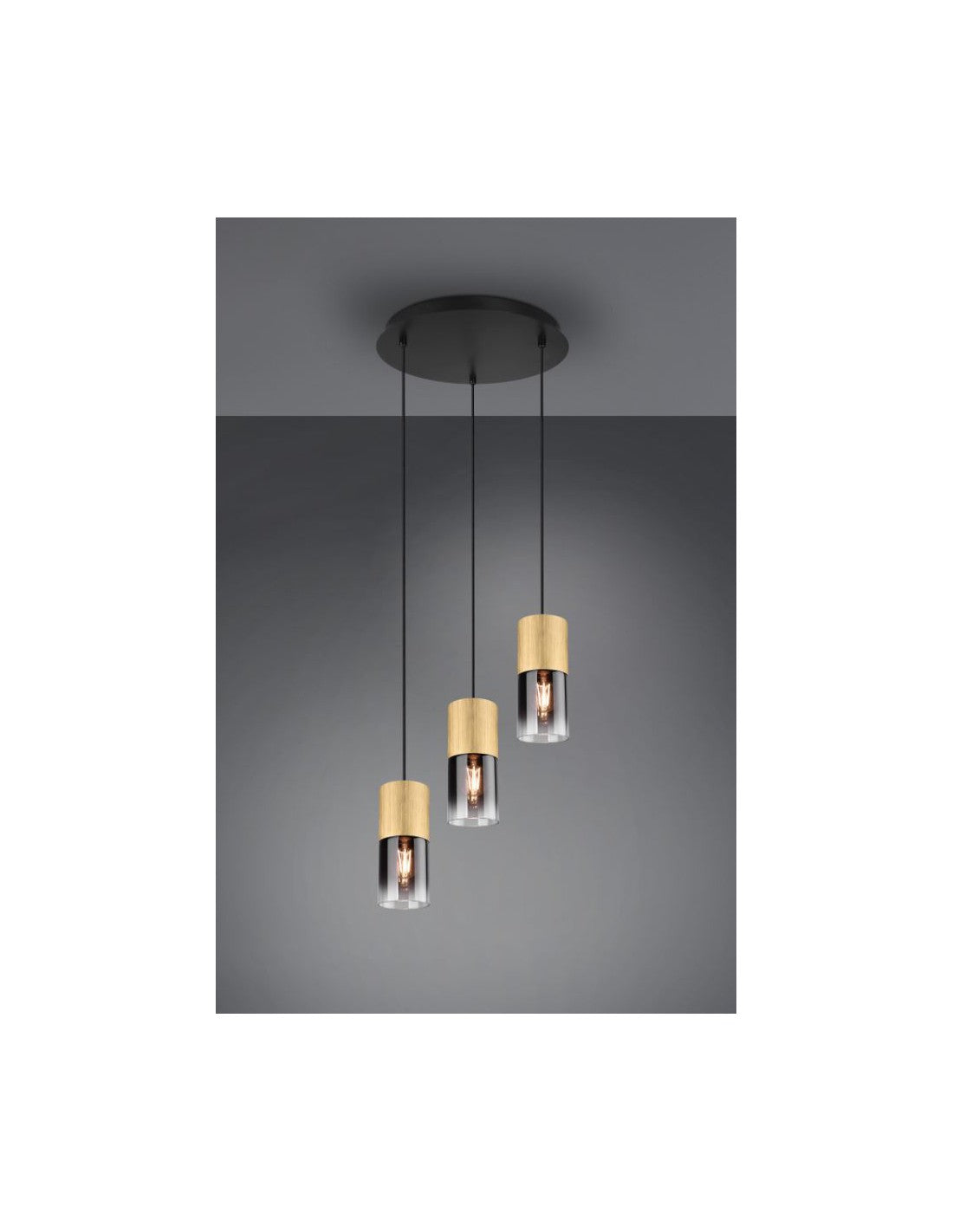 Lustre Rond 3 Lumières Cylindre Laiton Verre Fumé Robin Trio Éclairage