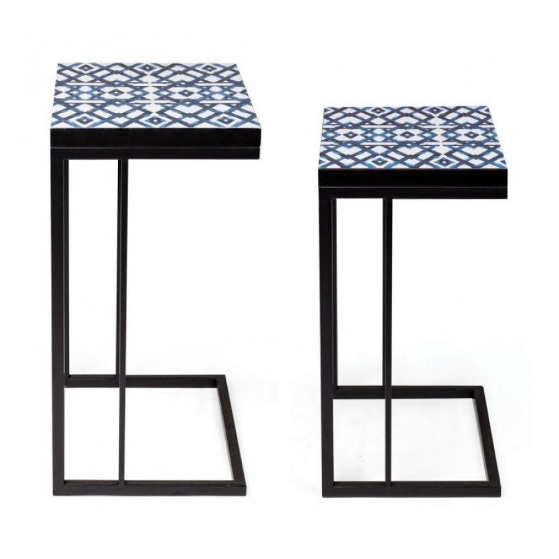 Lot de 2 tables basses NEAPOLIS en acier avec plateau en MDF décoré d'impression 62,5h 56h cm