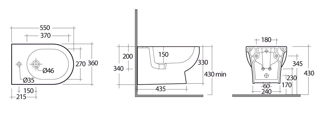 Bidet suspendu Tonique avec fixation cachée