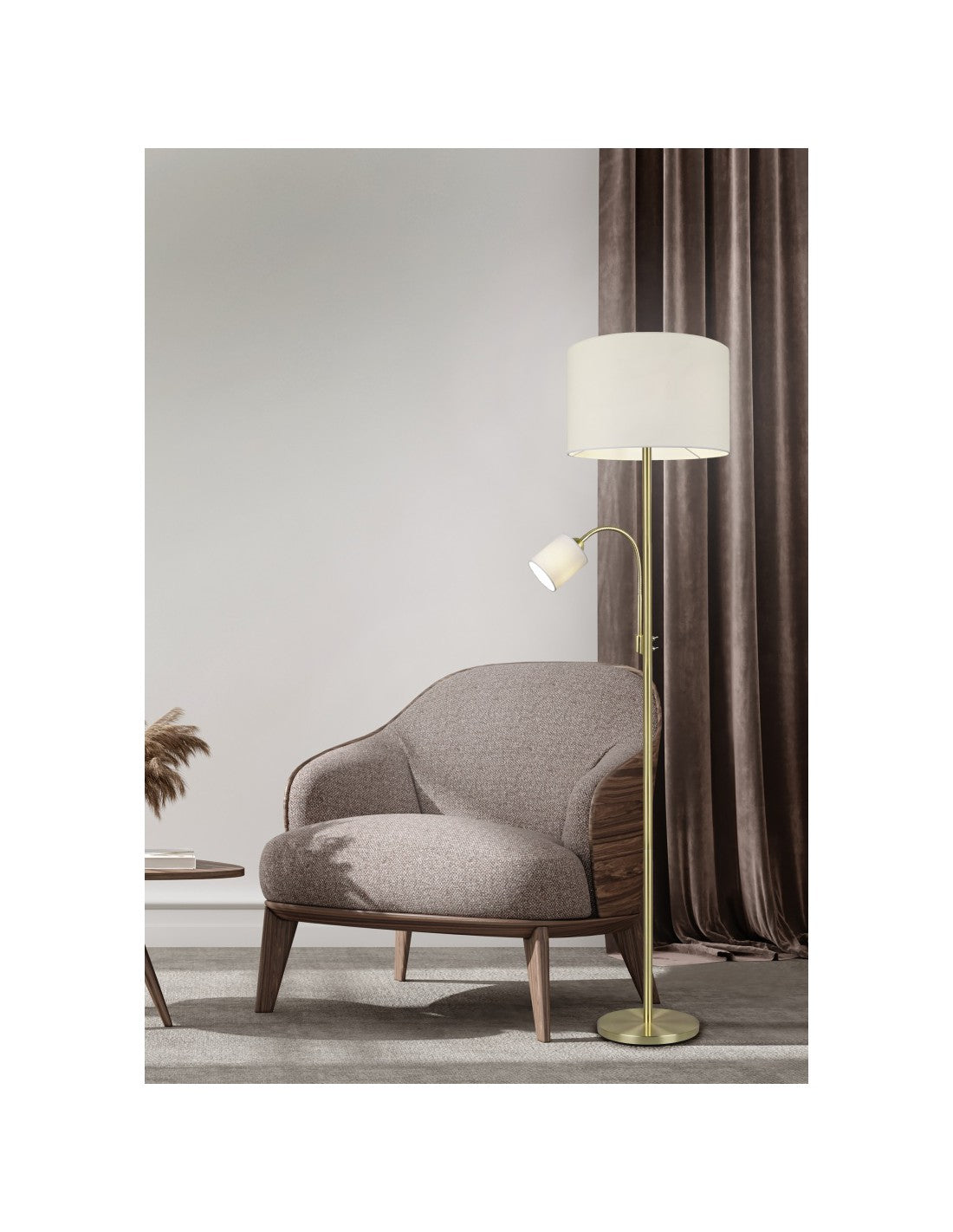 Lampadaire Hôtel Laiton Abat-Jour Tissu Crème Spot Lecture Trio Éclairage