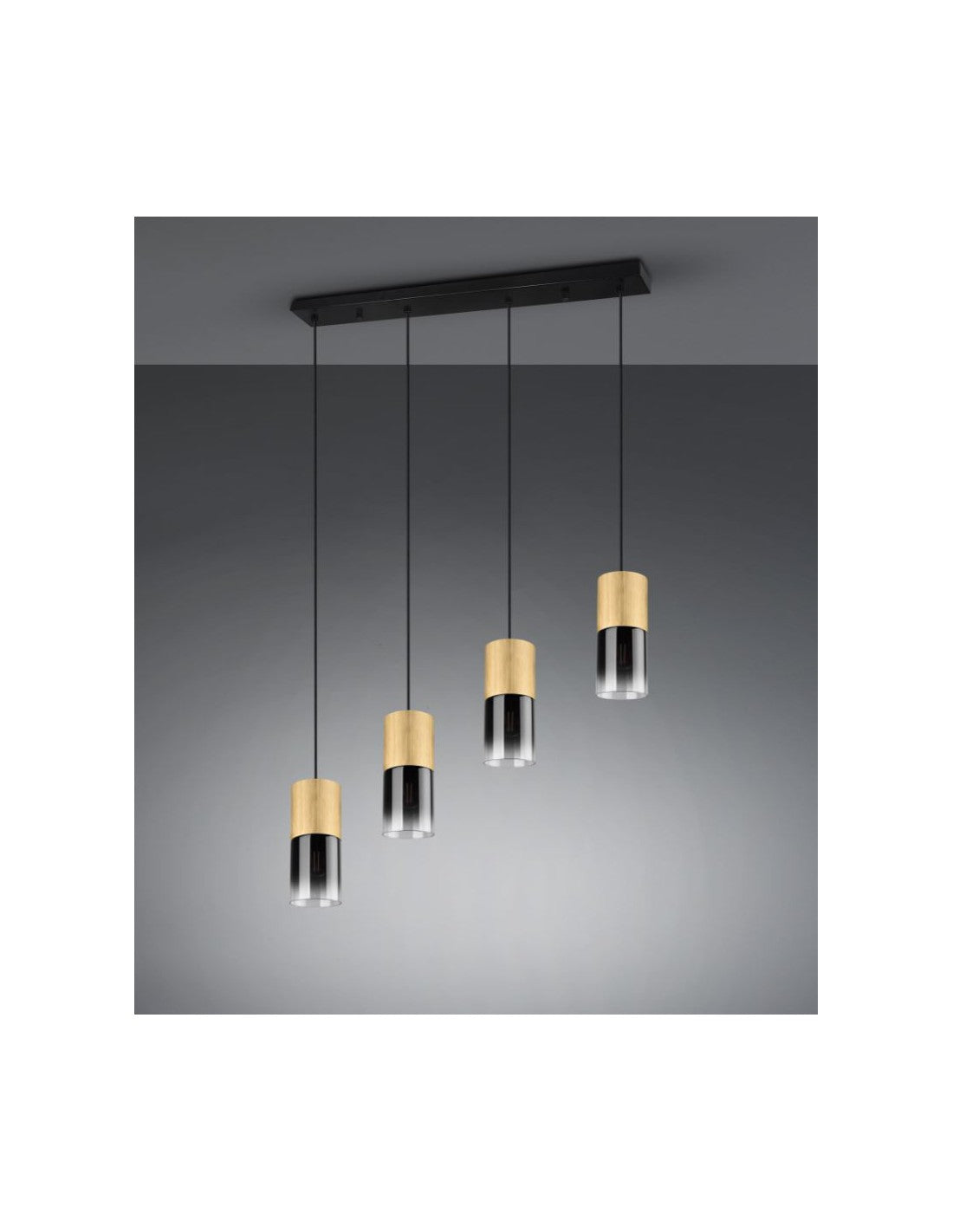 Lampe à Suspension Island 4 Cylindres en Laiton avec Éclairage Robin Trio en Verre Fumé