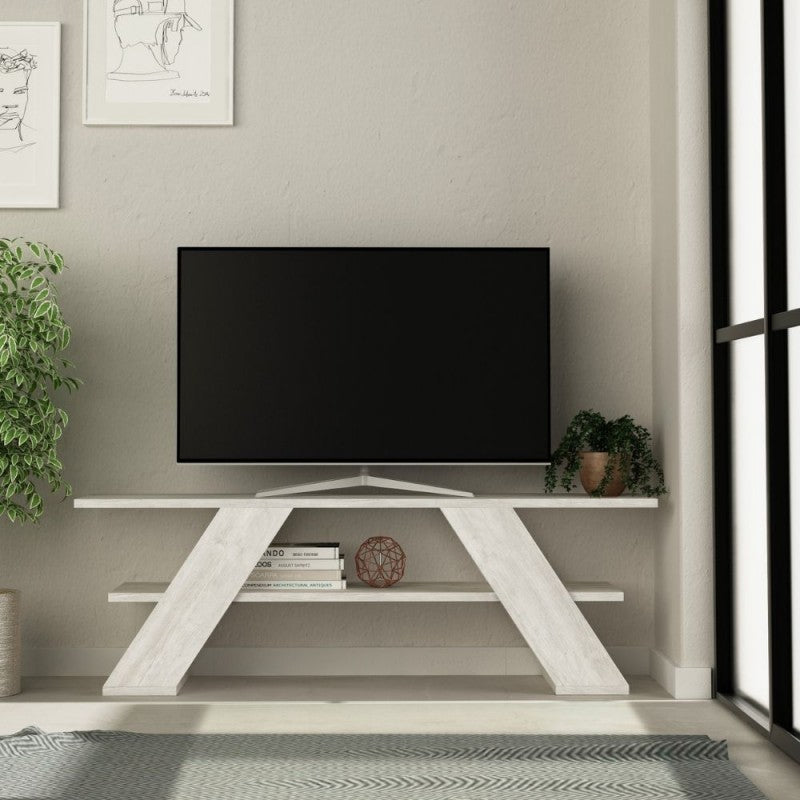 Meuble TV ouvert avec 2 étagères blanches vintage 120x33,5x40 h cm 