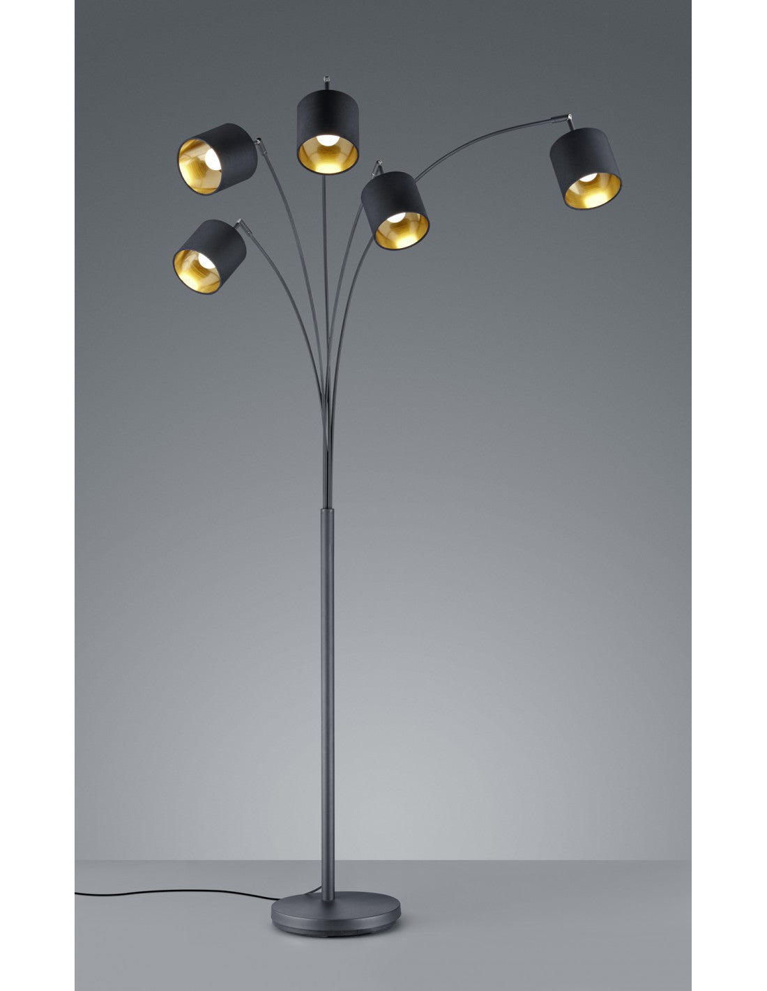 Lampadaire Tommy Nero 5xE14 Tissu Noir-Or H200 cm Trio Lighting