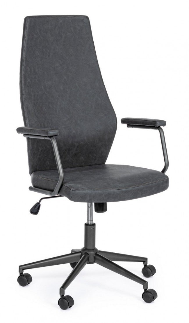 Fauteuil de bureau à dossier haut en simili cuir noir Jamie