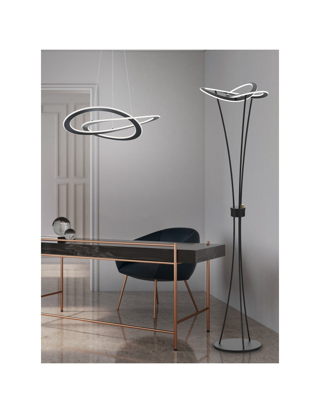 Suspension Moderne 2 Cercles LED Oakland Anthracite Trio Lighting